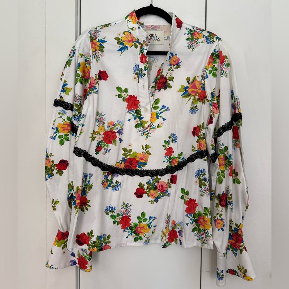 KIKA VARGAS MJ Shirt Blouse in White Garden Cotton Poplin